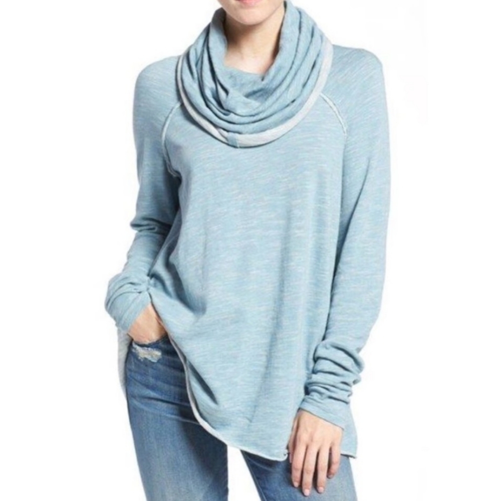 Free People Beach Cocoon Cowl Pullover M/L Blue Tunic